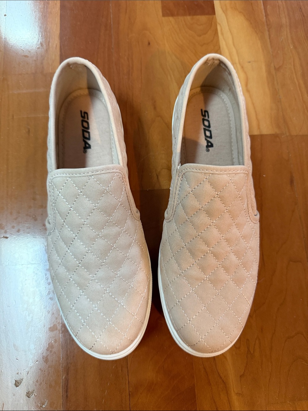 Soda Quilted Slip-On Moccasins in Blush Pink